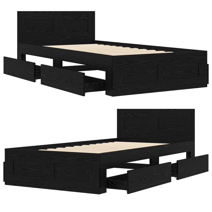 Bedframe met lade met hoofdeinde 2 st Zwart eiken Bewerkt hout