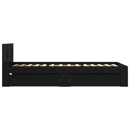 Bedframe met lade met hoofdeinde 2 st Zwart eiken Bewerkt hout