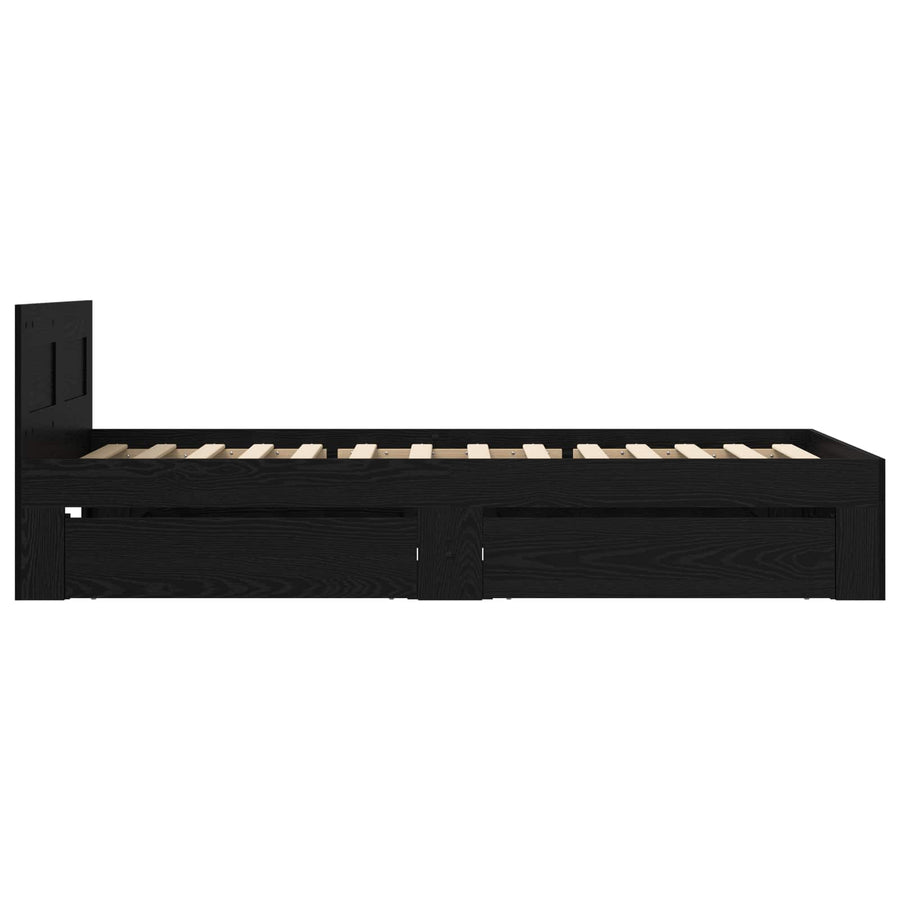 Bedframe met lade met hoofdeinde 2 st Zwart eiken Bewerkt hout