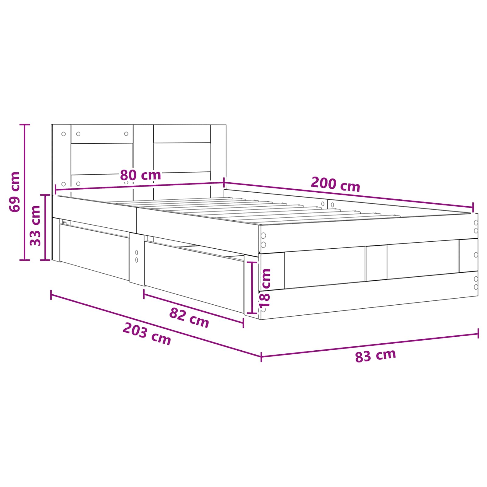 Bedframe met lade met hoofdeinde 2 st Zwart eiken Bewerkt hout