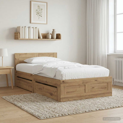 Bedframe met lade met opslag 2 st Artisanaal eiken Bewerkt hout