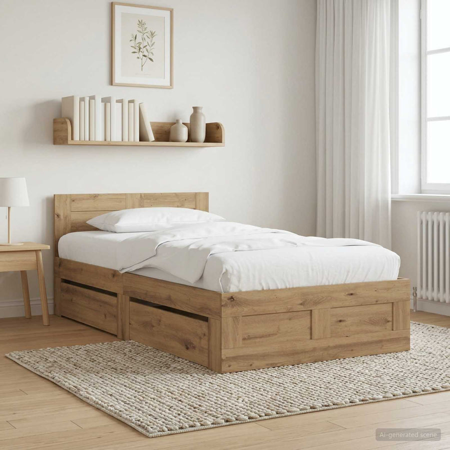 Bedframe met lade met opslag 2 st Artisanaal eiken Bewerkt hout