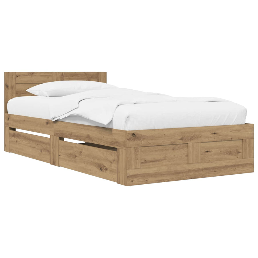 Bedframe met lade met opslag 2 st Artisanaal eiken Bewerkt hout
