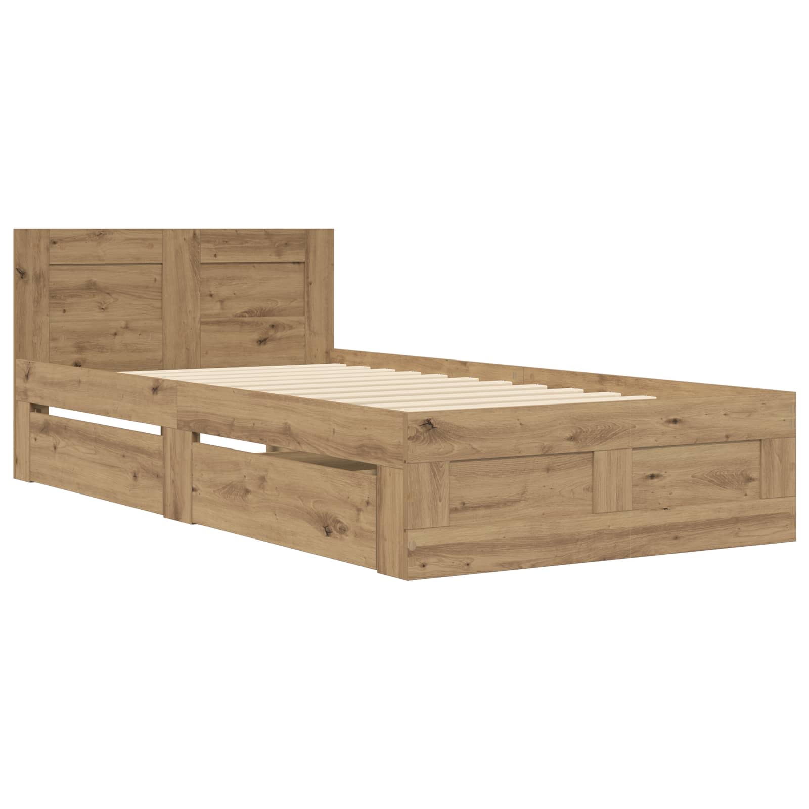 Bedframe met lade met opslag 2 st Artisanaal eiken Bewerkt hout