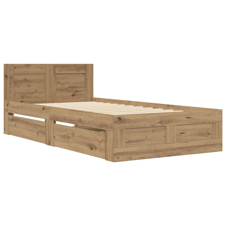Bedframe met lade met opslag 2 st Artisanaal eiken Bewerkt hout