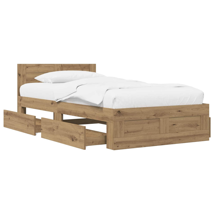 Bedframe met lade met opslag 2 st Artisanaal eiken Bewerkt hout