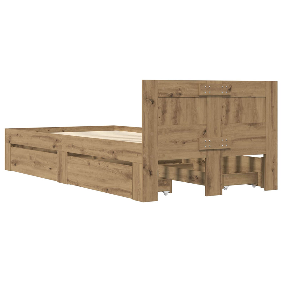 Bedframe met lade met opslag 2 st Artisanaal eiken Bewerkt hout