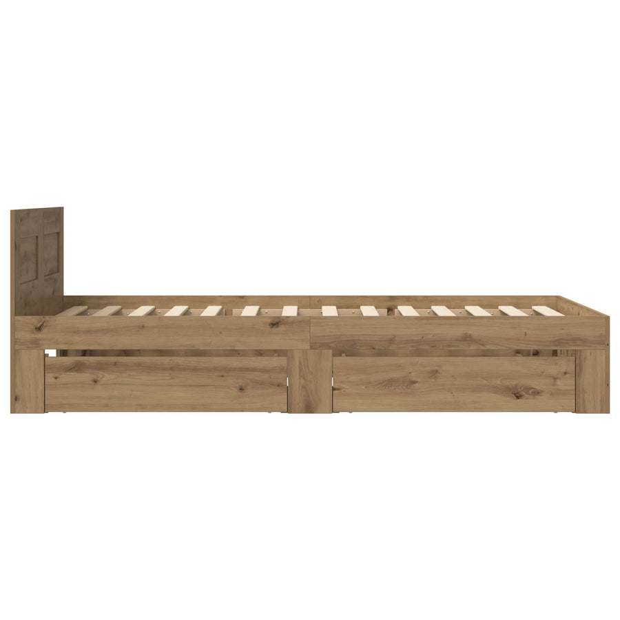 Bedframe met lade met opslag 2 st Artisanaal eiken Bewerkt hout
