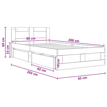 Bedframe met lade met opslag 2 st Artisanaal eiken Bewerkt hout