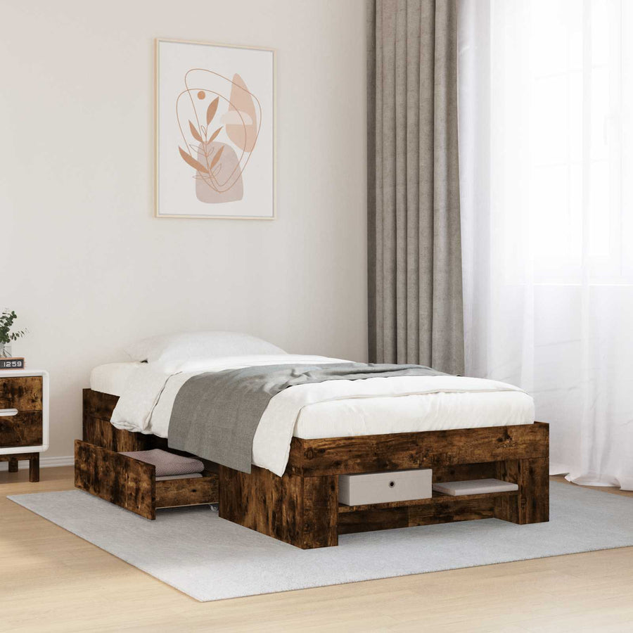 Bedframe met opslag Gerookt eiken 80 x 200 cm Bewerkt hout