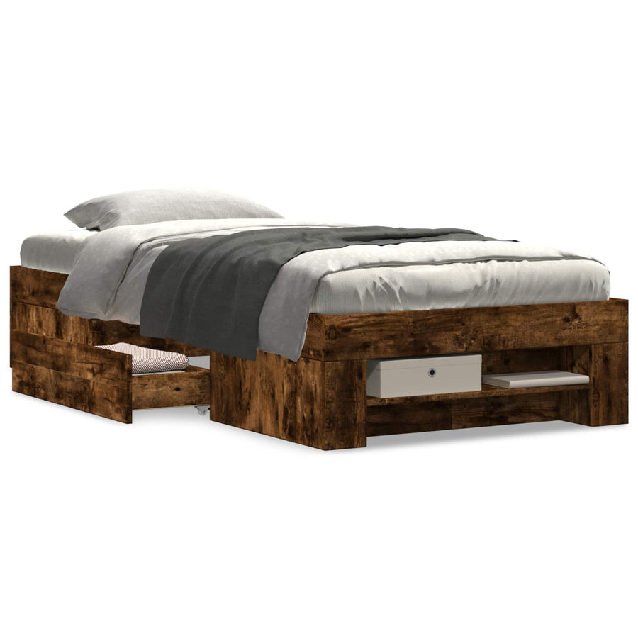 Bedframe met opslag Gerookt eiken 80 x 200 cm Bewerkt hout