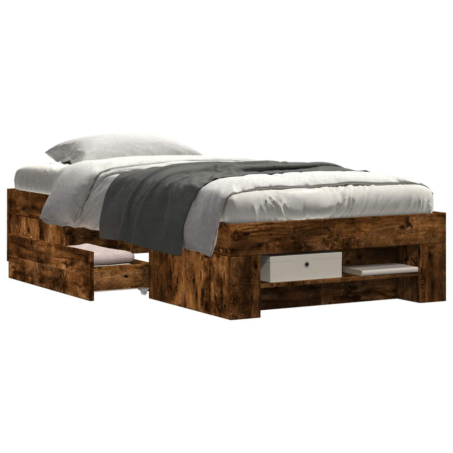 Bedframe met opslag Gerookt eiken 80 x 200 cm Bewerkt hout