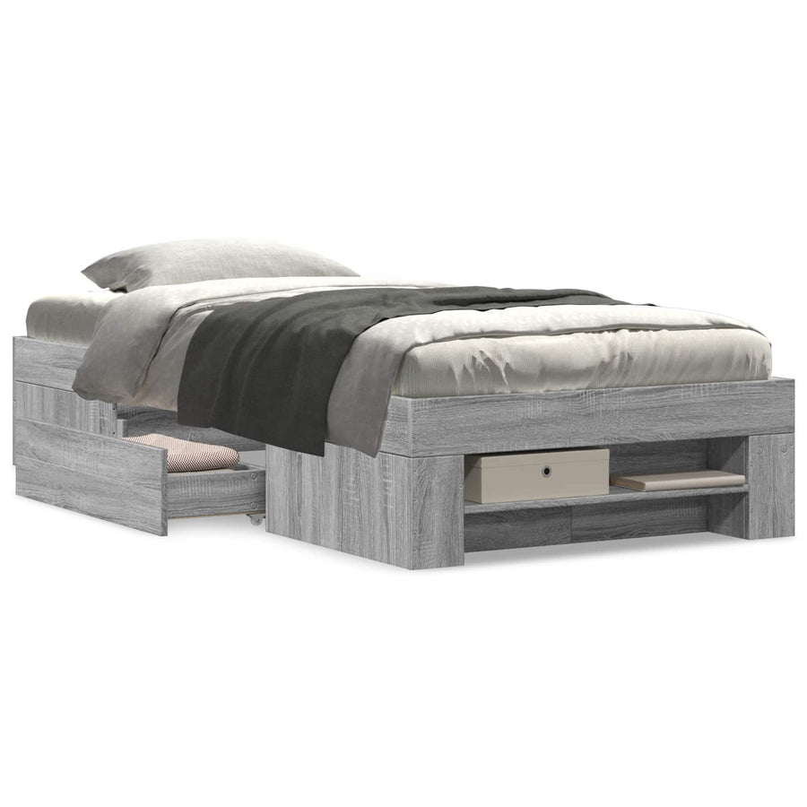 Bedframe met opslag Grijs Sonoma 80 x 200 cm Bewerkt hout