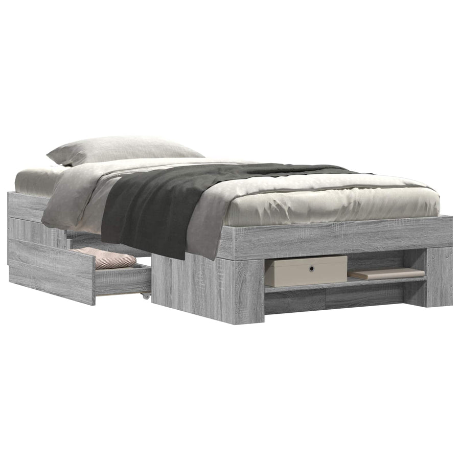 Bedframe met opslag Grijs Sonoma 80 x 200 cm Bewerkt hout