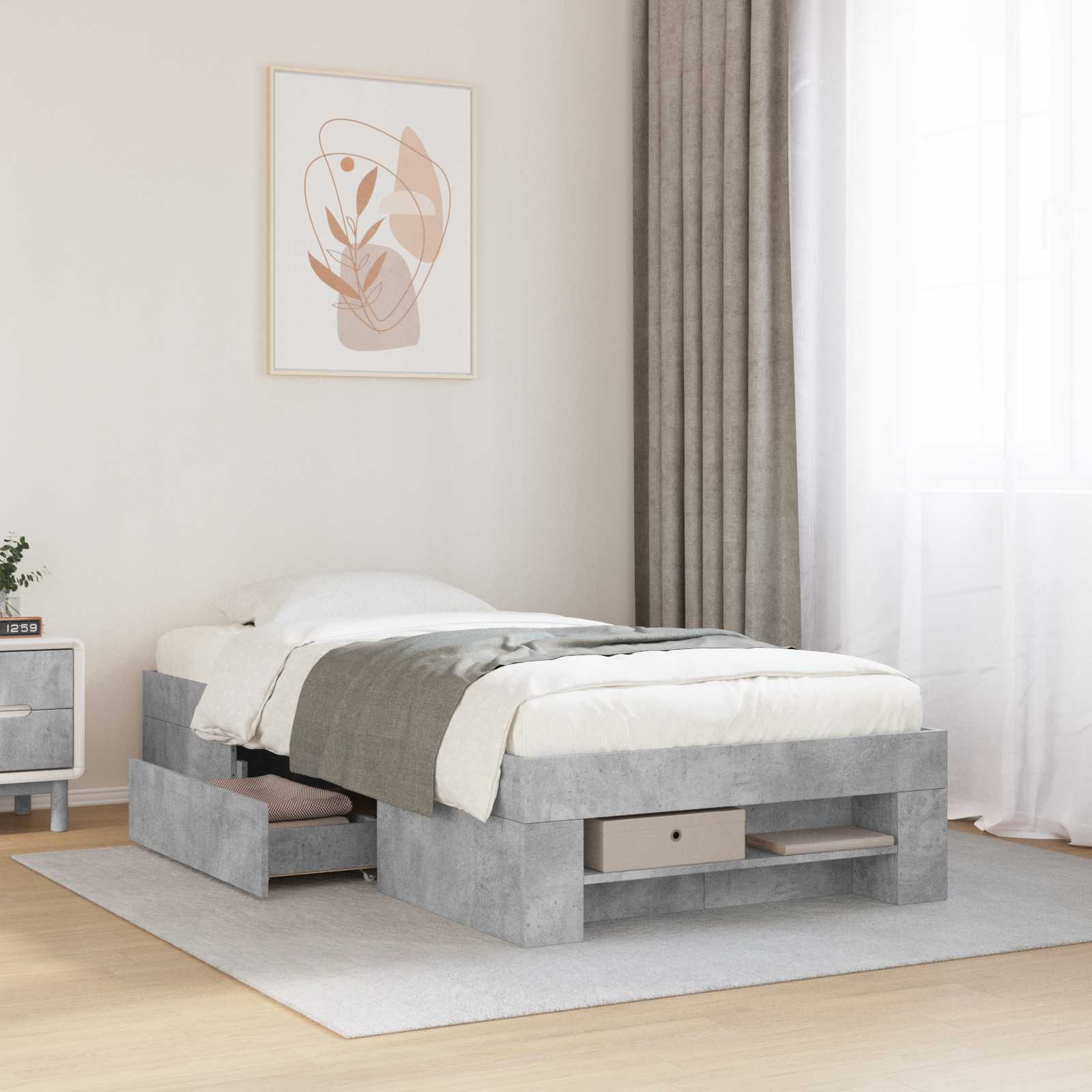 Bedframe met opslag Betongrijs 80 x 200 cm Bewerkt hout