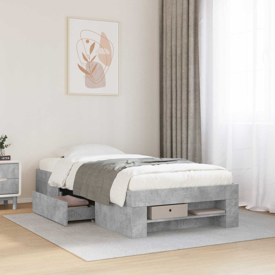 Bedframe met opslag Betongrijs 80 x 200 cm Bewerkt hout