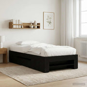 Bedframe 80x200 cm zwart eiken met opbergruimte