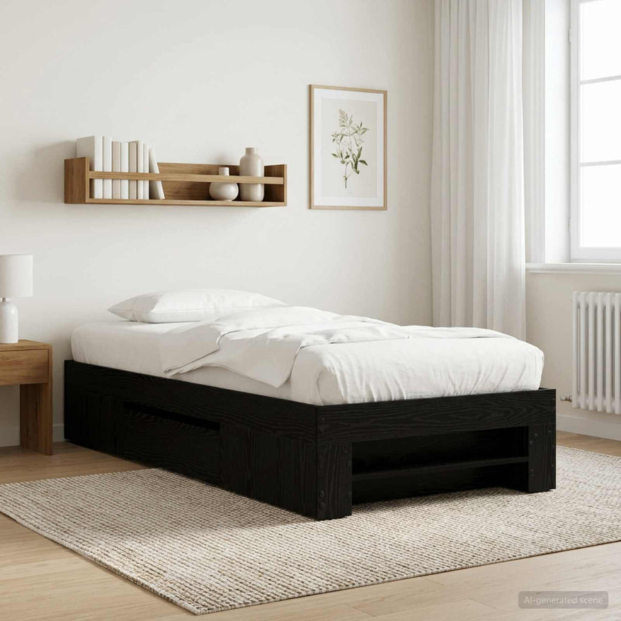 Bedframe met opslag Zwart eiken 80 x 200 cm Bewerkt hout