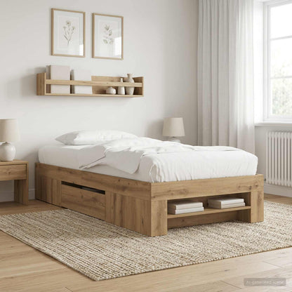 Bedframe met opslag Artisanaal eiken 80 x 200 cm Bewerkt hout