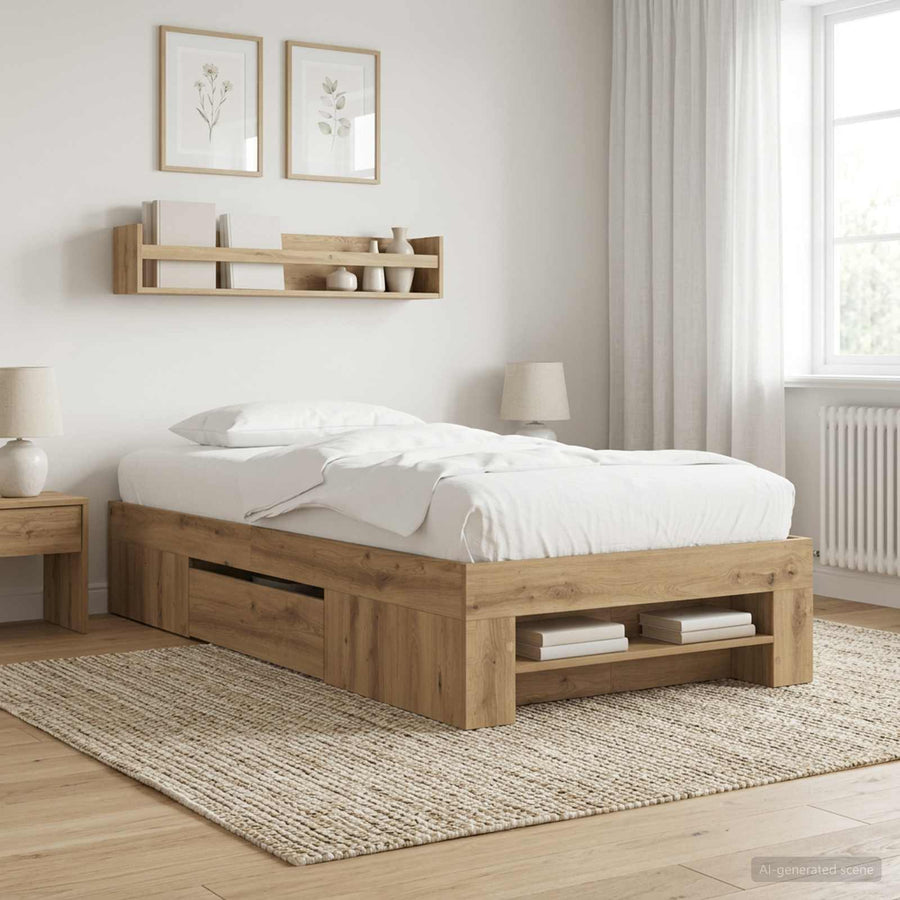 Bedframe met opslag Artisanaal eiken 80 x 200 cm Bewerkt hout
