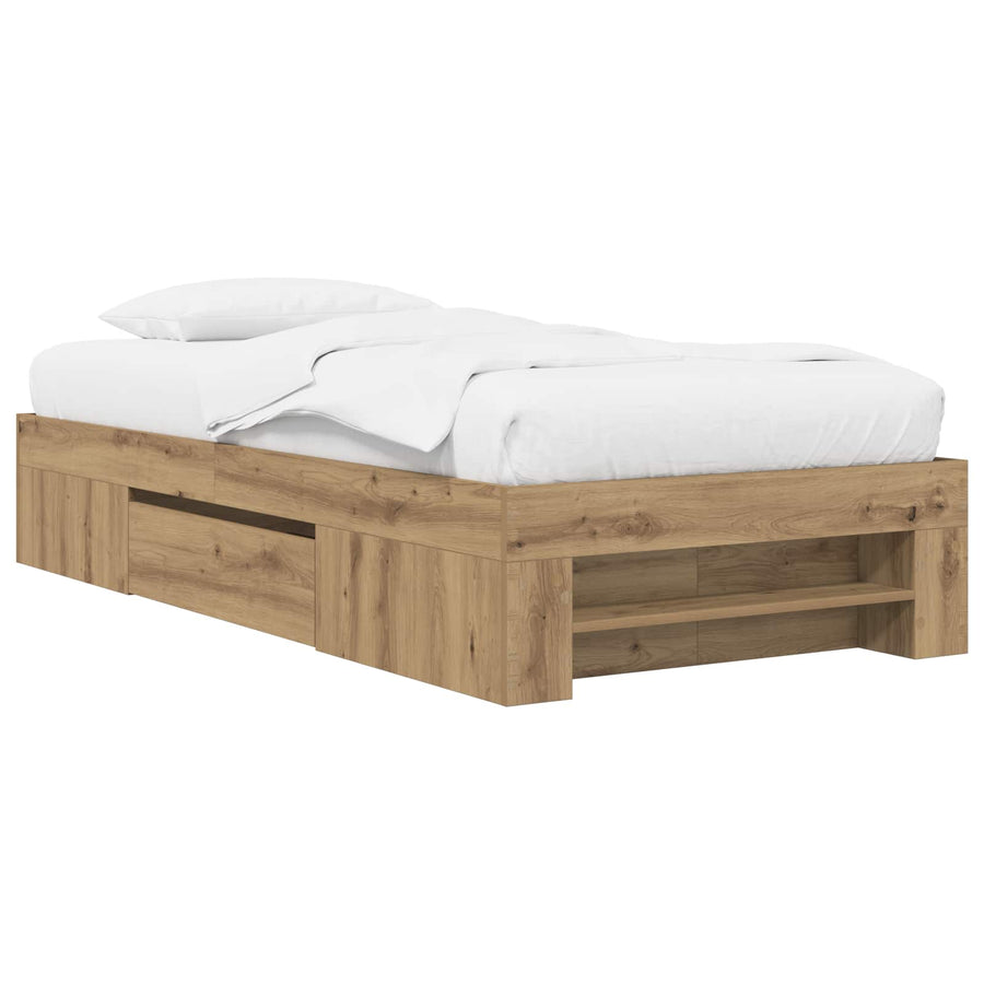 Bedframe met opslag Artisanaal eiken 80 x 200 cm Bewerkt hout