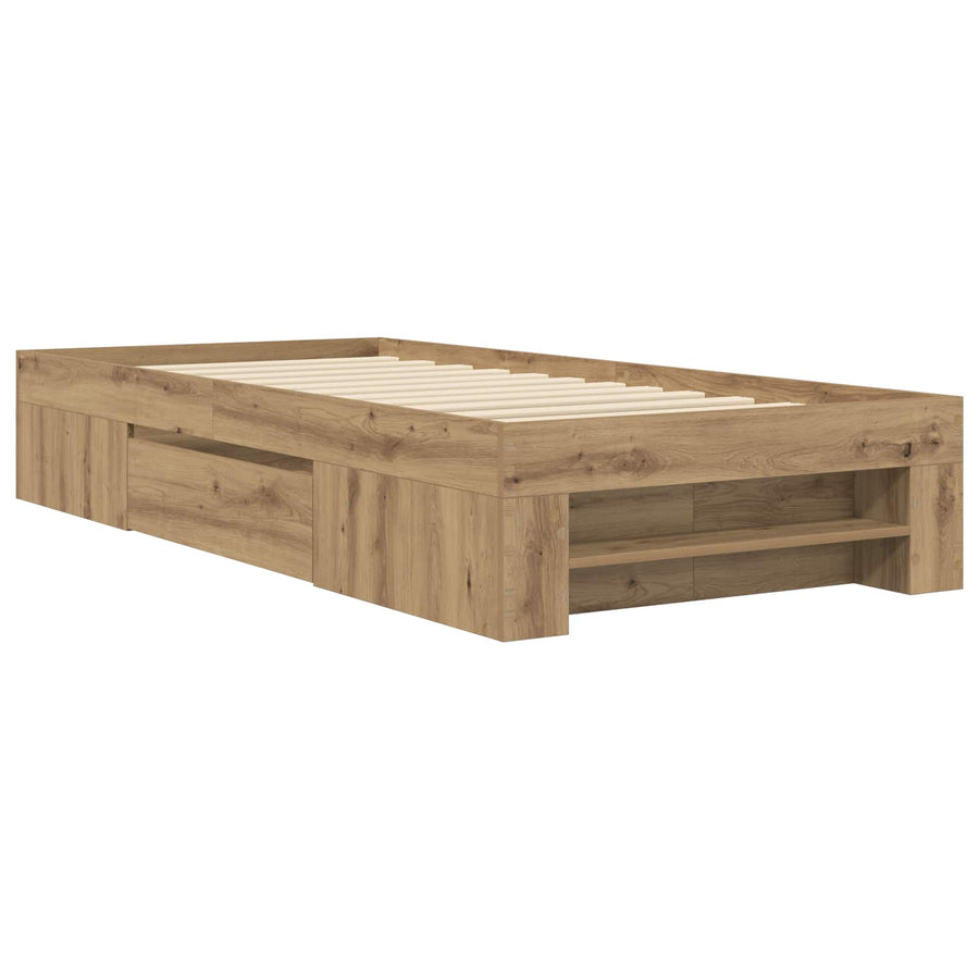 Bedframe met opslag Artisanaal eiken 80 x 200 cm Bewerkt hout