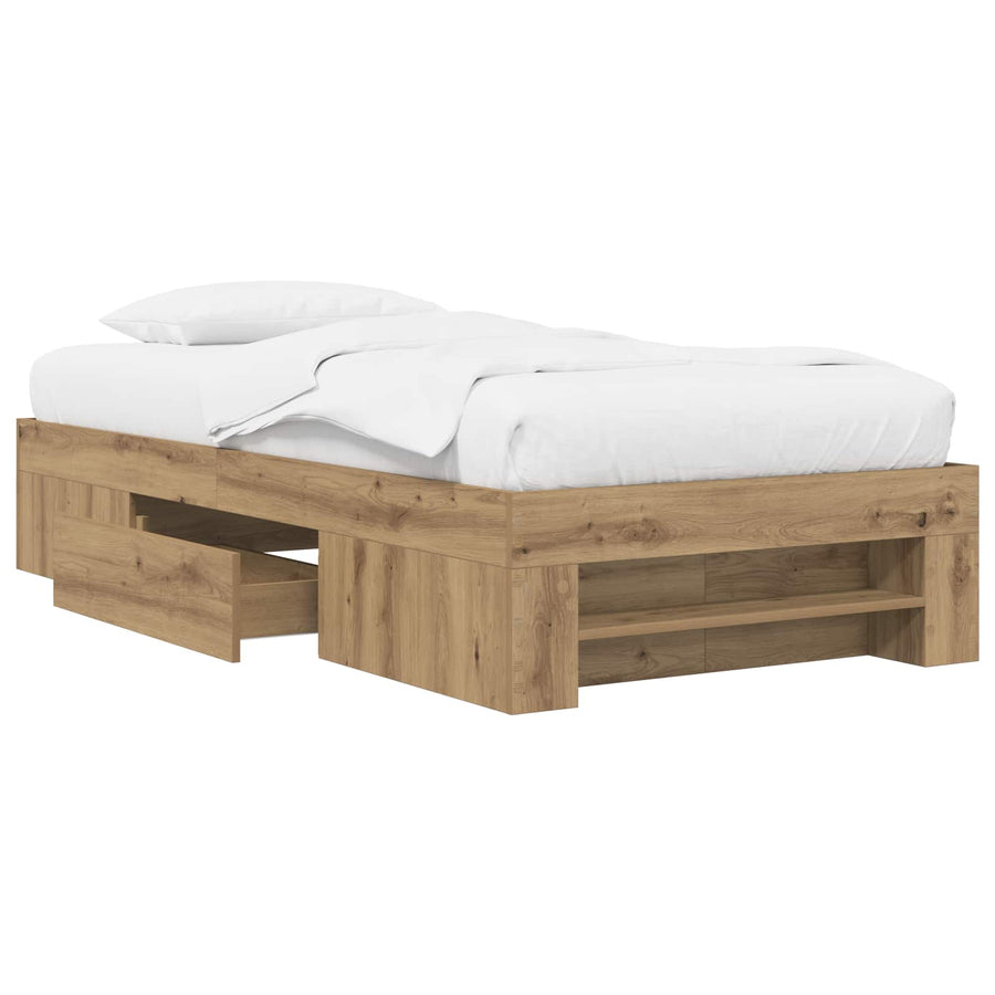 Bedframe met opslag Artisanaal eiken 80 x 200 cm Bewerkt hout