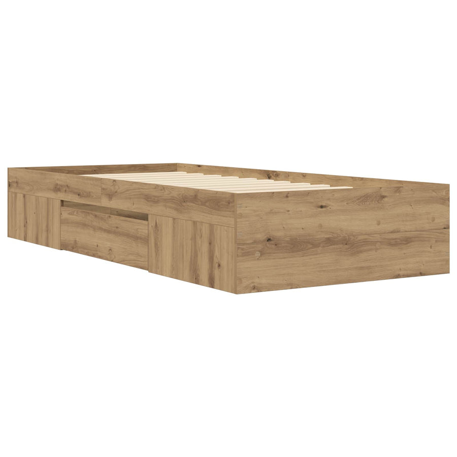 Bedframe met opslag Artisanaal eiken 80 x 200 cm Bewerkt hout