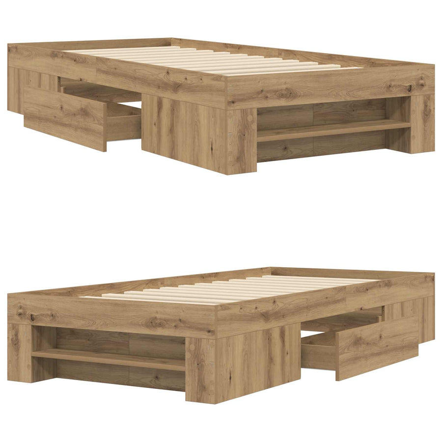 Bedframe met opslag Artisanaal eiken 80 x 200 cm Bewerkt hout