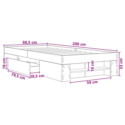 Bedframe met opslag Artisanaal eiken 80 x 200 cm Bewerkt hout