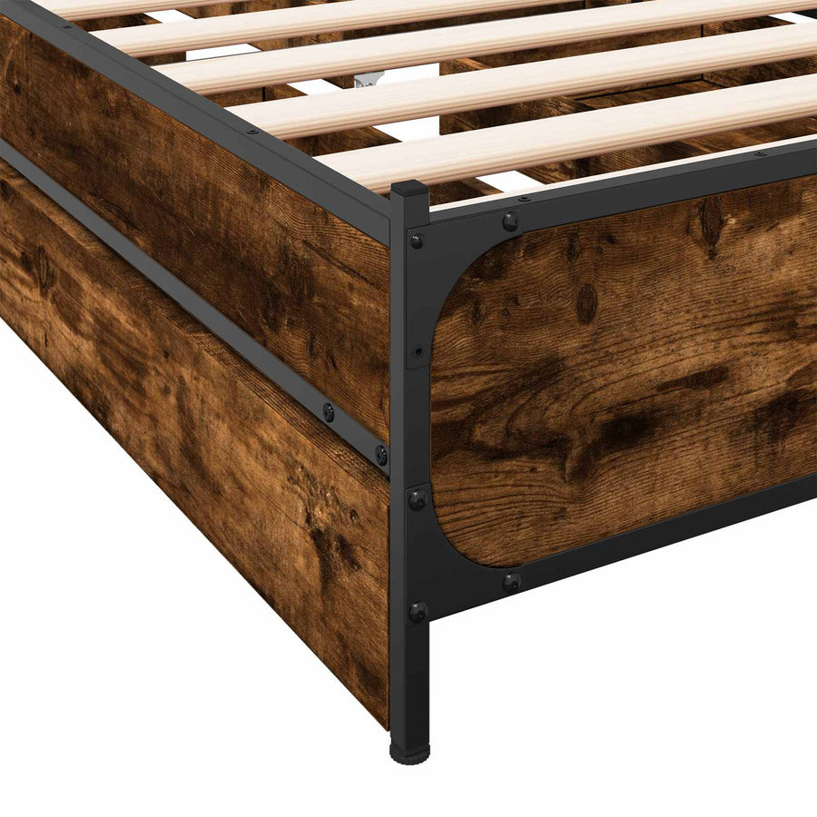 Bedframe met Hoofdeinde Gerookt eiken 80 x 200 cm Bewerkt hout