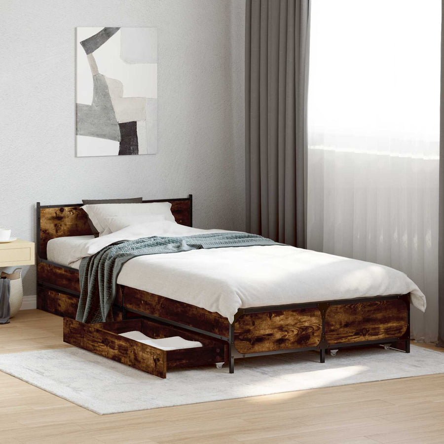 Bedframe met Hoofdeinde Gerookt eiken 80 x 200 cm Bewerkt hout