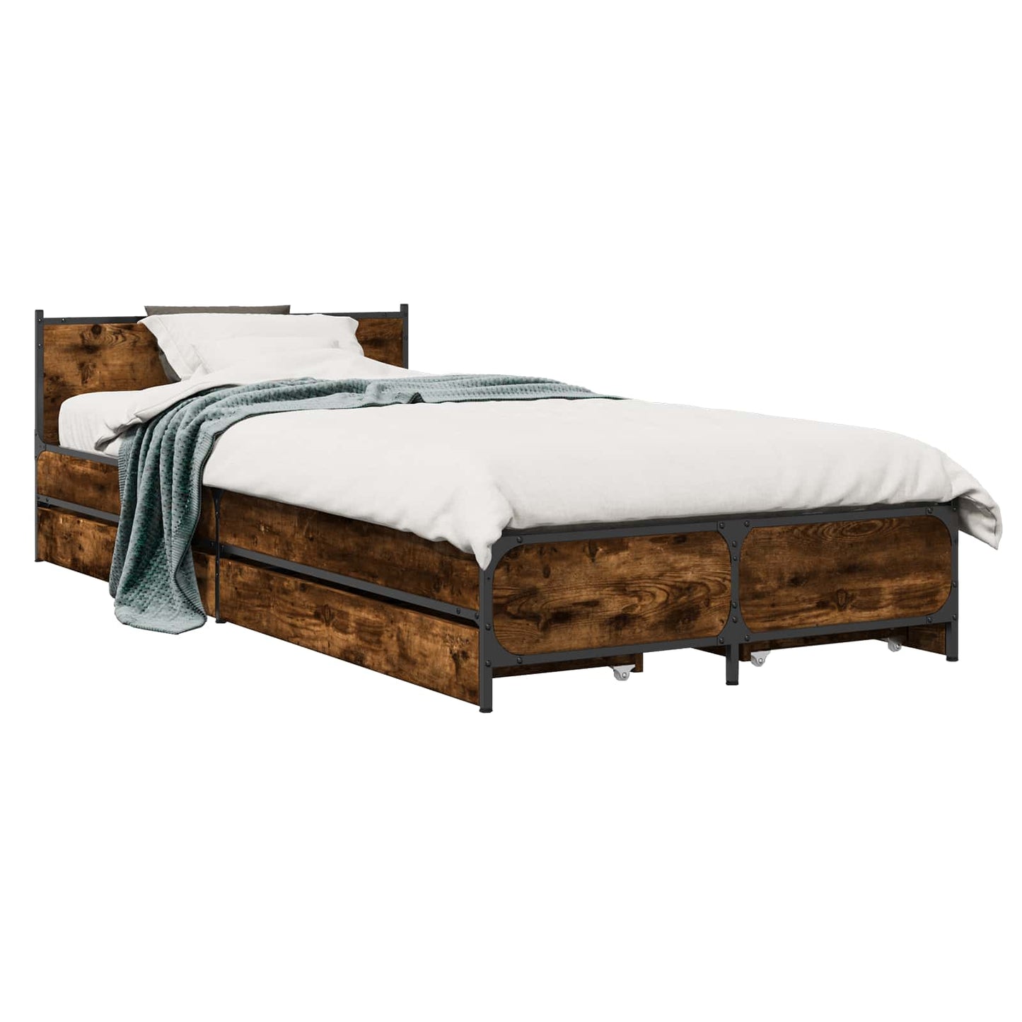 Bedframe met Hoofdeinde Gerookt eiken 80 x 200 cm Bewerkt hout