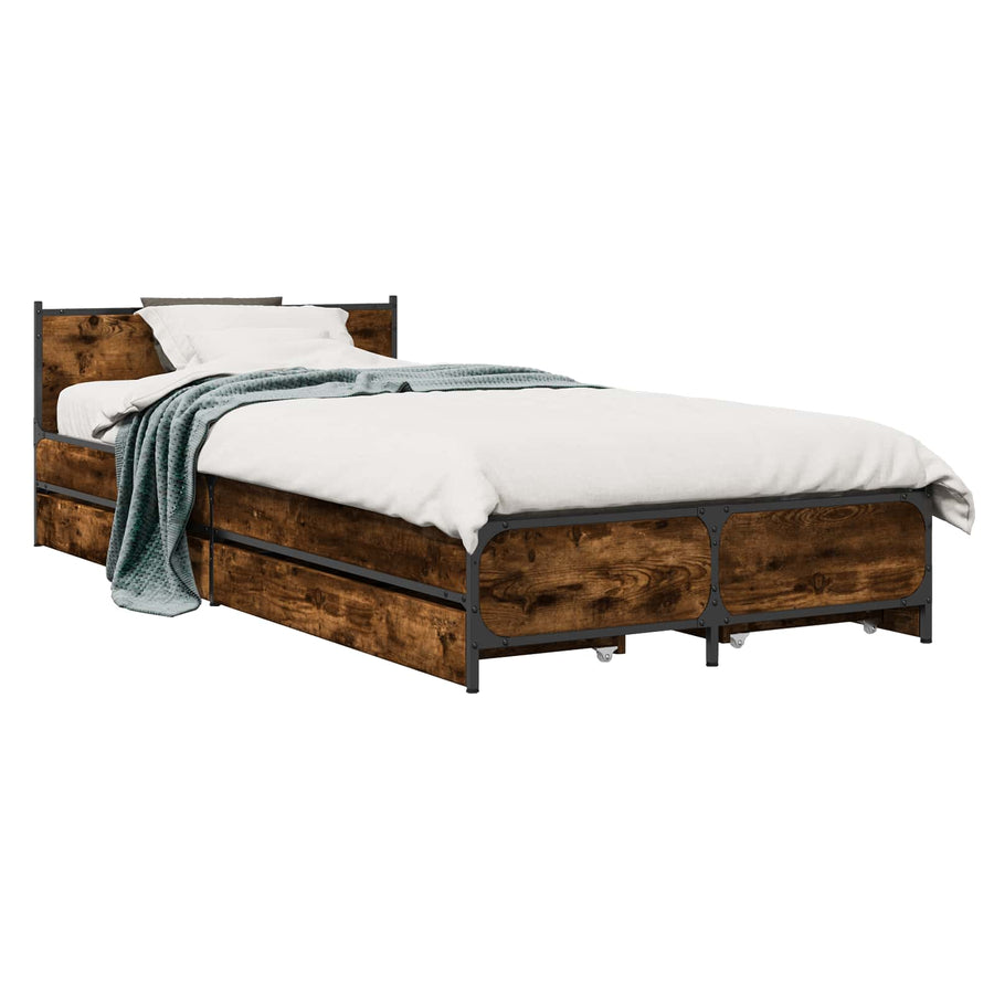 Bedframe met Hoofdeinde Gerookt eiken 80 x 200 cm Bewerkt hout