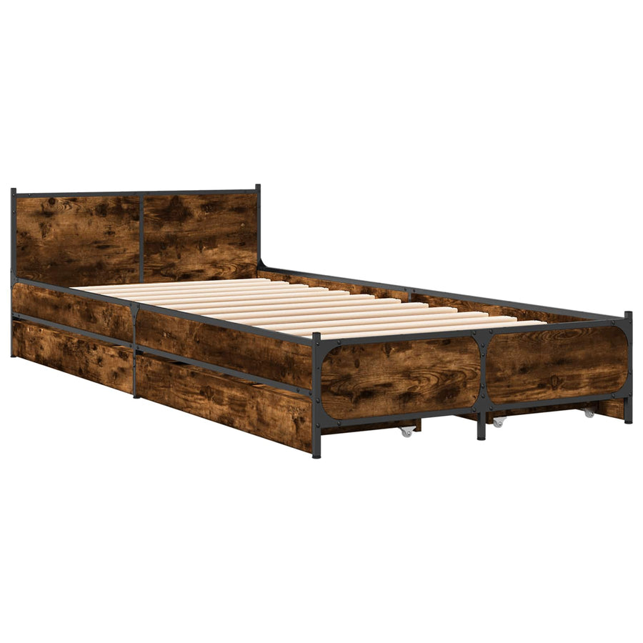 Bedframe met Hoofdeinde Gerookt eiken 80 x 200 cm Bewerkt hout