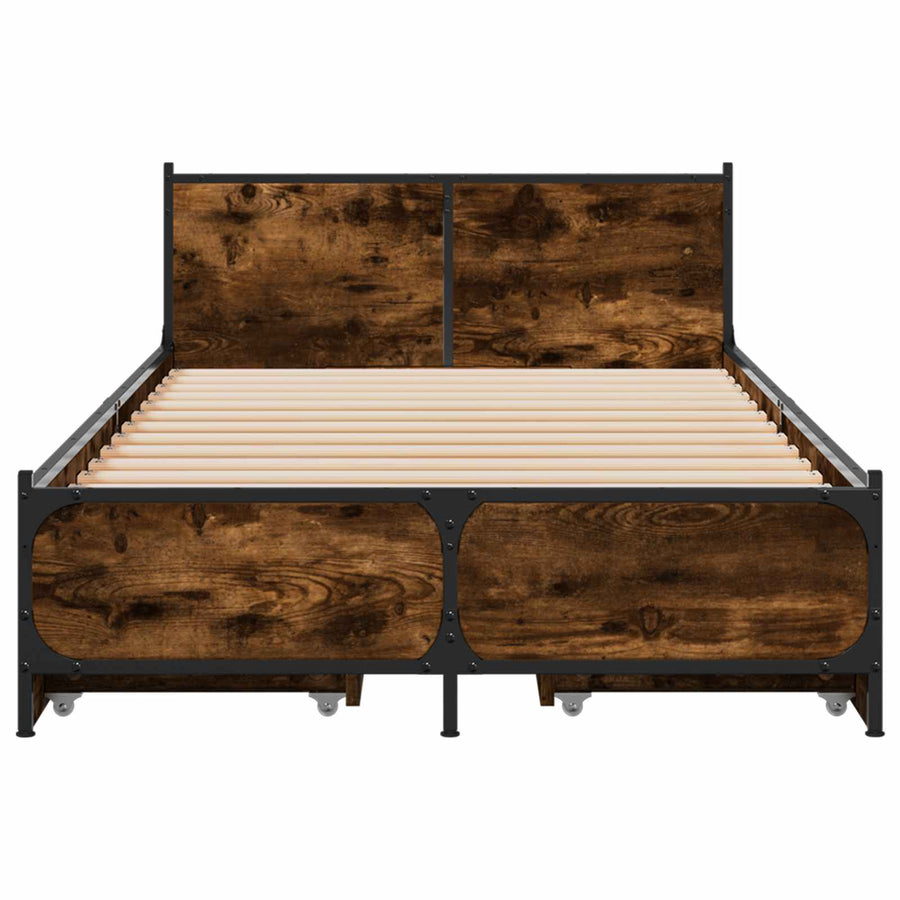 Bedframe met Hoofdeinde Gerookt eiken 80 x 200 cm Bewerkt hout