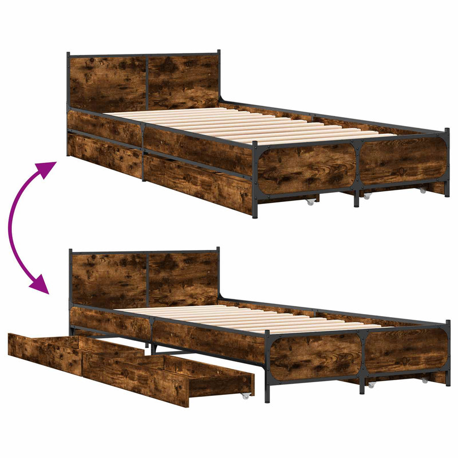 Bedframe met Hoofdeinde Gerookt eiken 80 x 200 cm Bewerkt hout