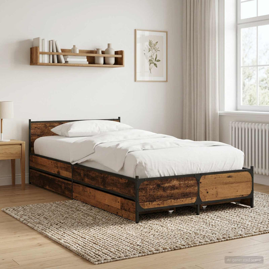 Bedframe met Hoofdeinde Oud hout 80 x 200 cm Bewerkt hout