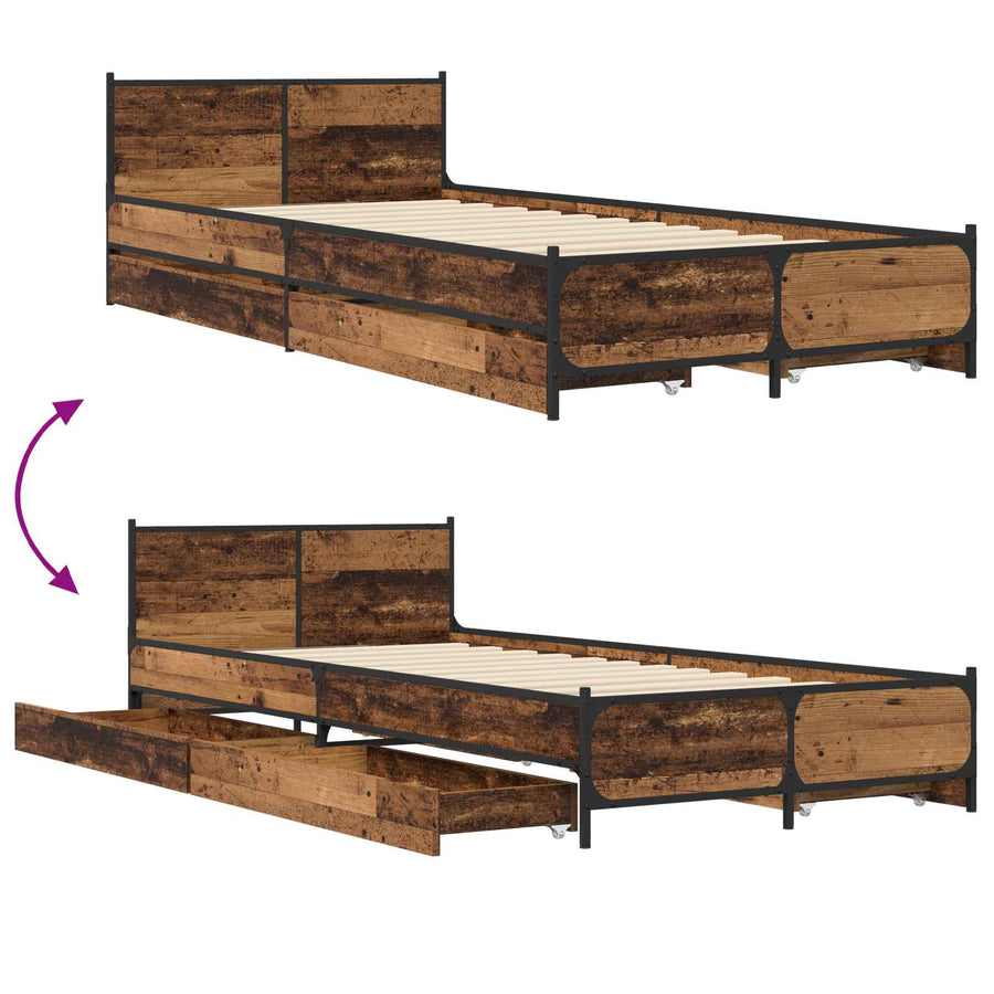Bedframe met Hoofdeinde Oud hout 80 x 200 cm Bewerkt hout