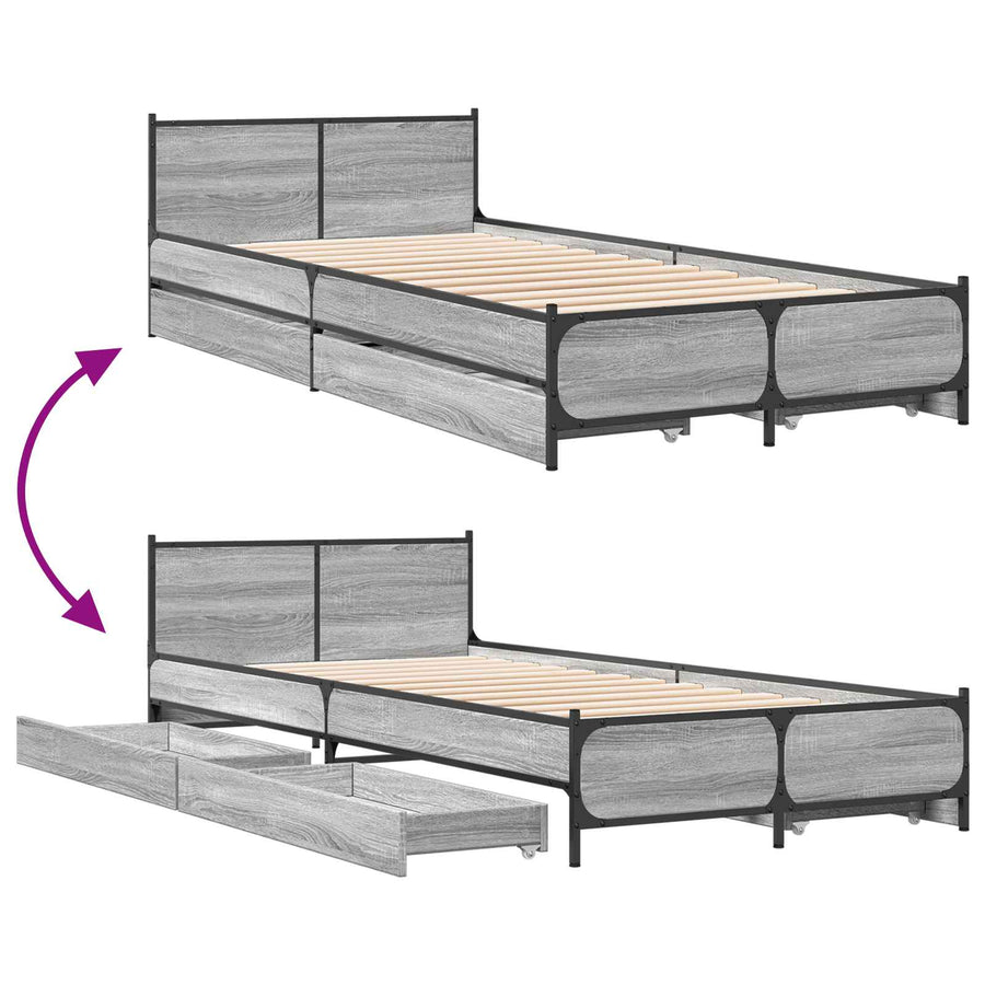 Bedframe met Hoofdeinde Grijs Sonoma 80 x 200 cm Bewerkt hout