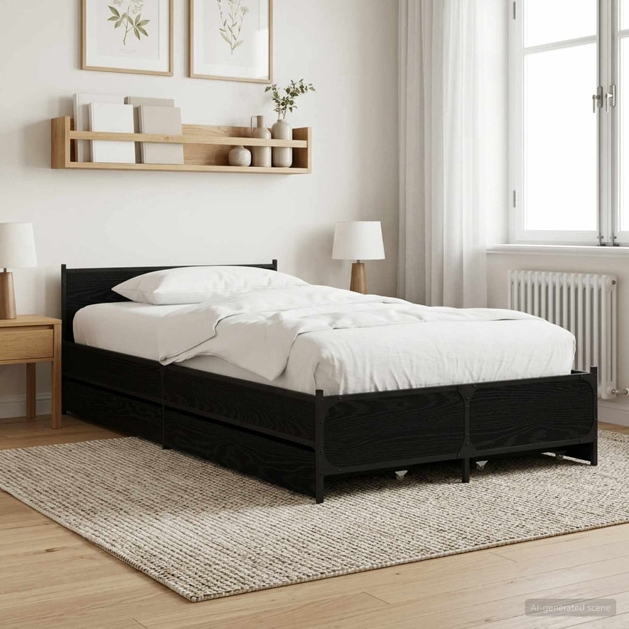 Bedframe met Hoofdeinde Zwart eiken 80 x 200 cm Bewerkt hout