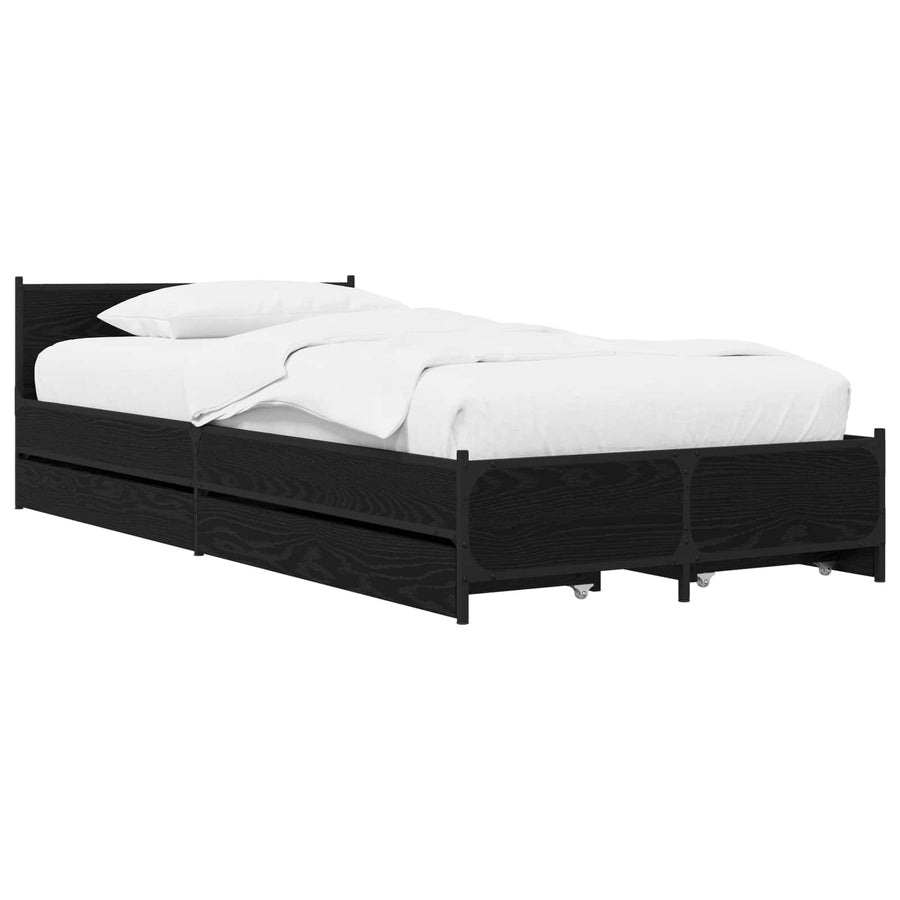 Bedframe met Hoofdeinde Zwart eiken 80 x 200 cm Bewerkt hout
