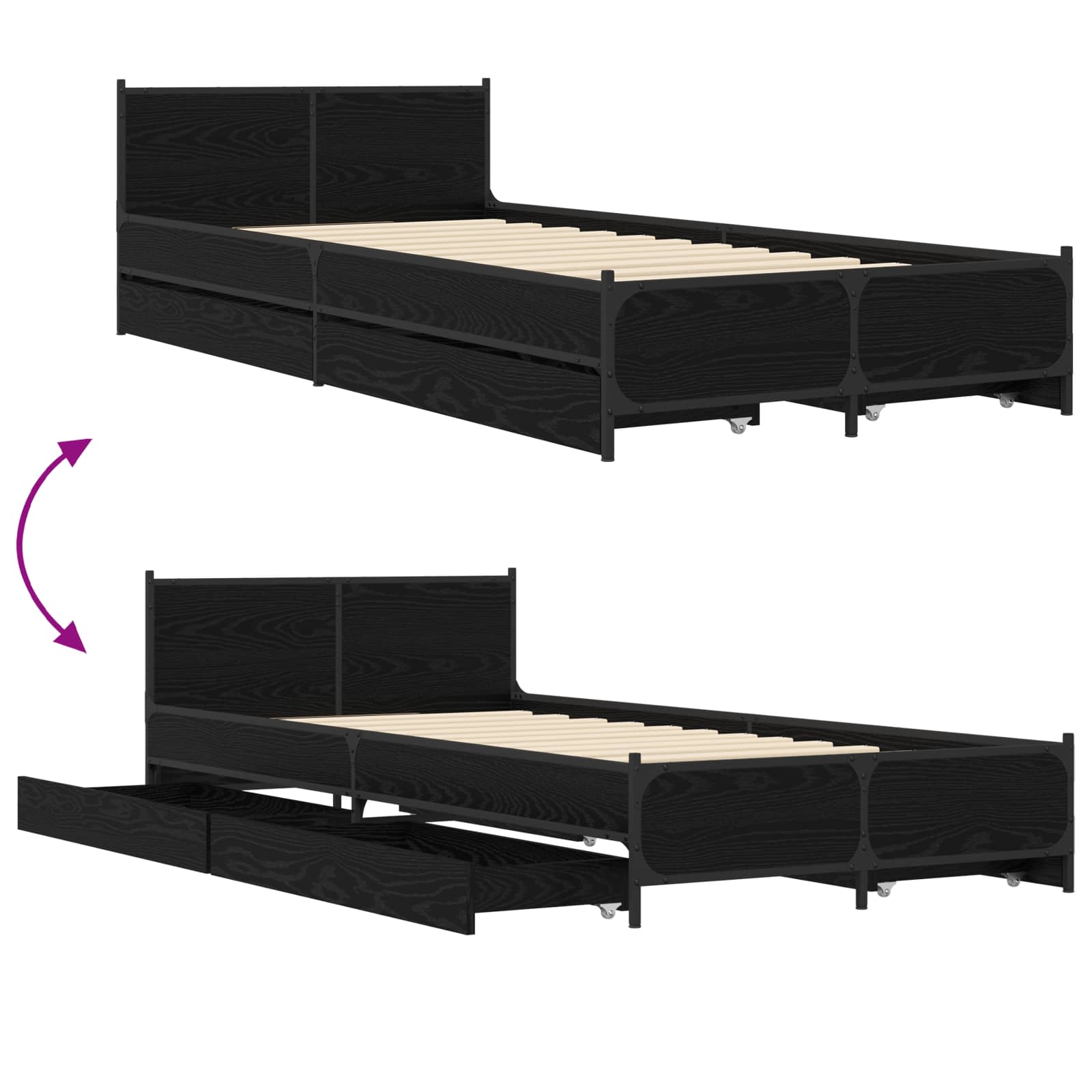Bedframe met Hoofdeinde Zwart eiken 80 x 200 cm Bewerkt hout