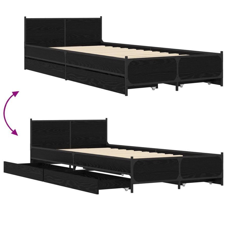 Bedframe met Hoofdeinde Zwart eiken 80 x 200 cm Bewerkt hout
