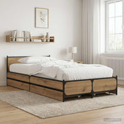 Bedframe 80x200 cm artisanaal eiken met hoofdeinde
