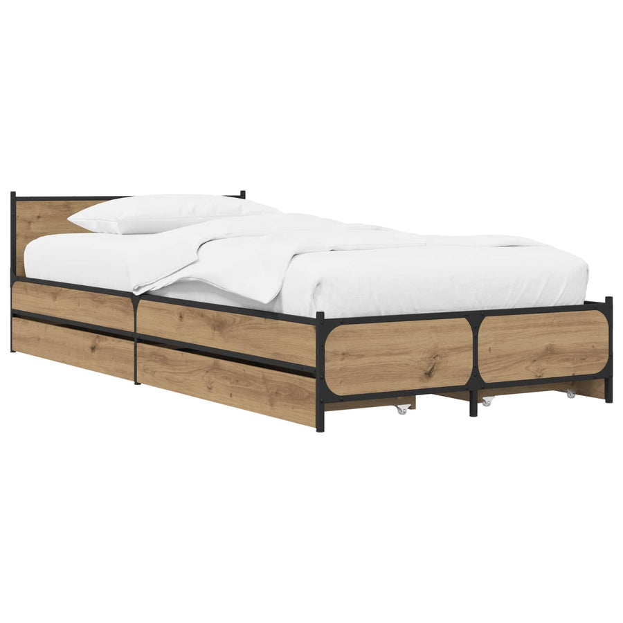 Bedframe met Hoofdeinde met lade Artisanaal eiken 80 x 200 cm