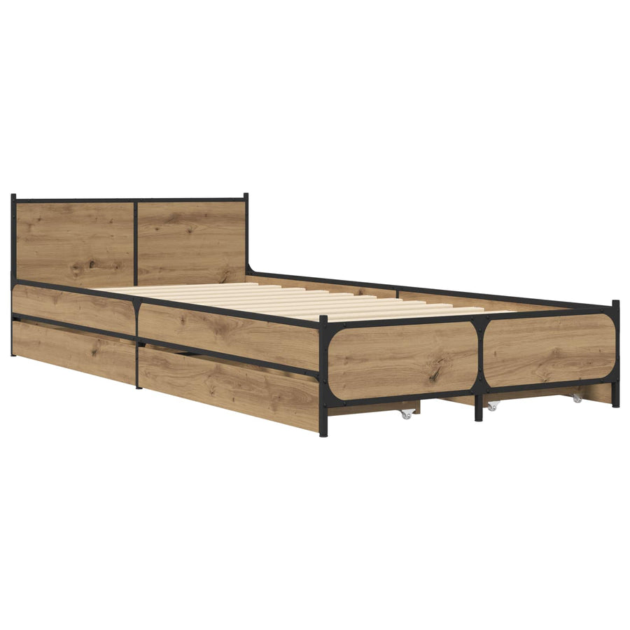 Bedframe met Hoofdeinde met lade Artisanaal eiken 80 x 200 cm
