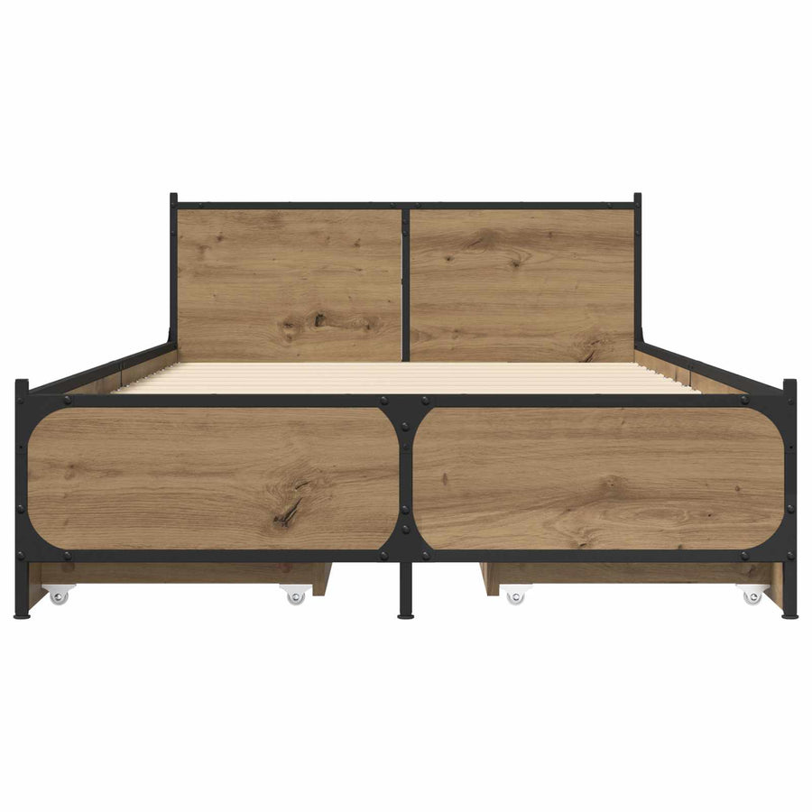 Bedframe met Hoofdeinde met lade Artisanaal eiken 80 x 200 cm