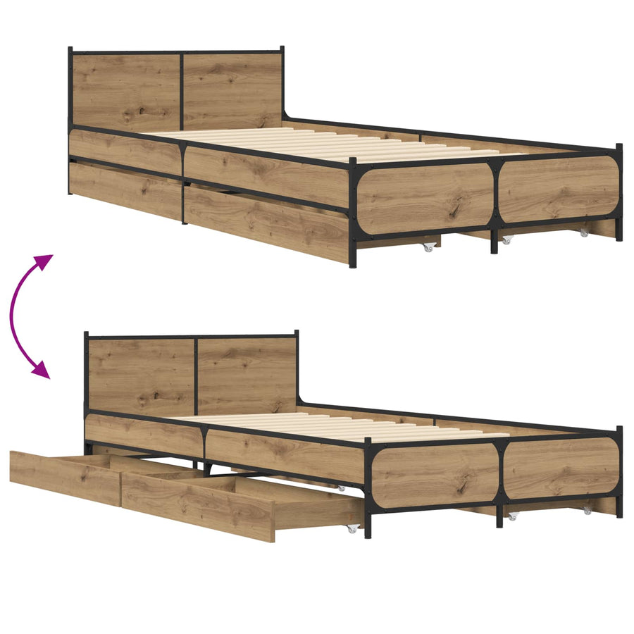 Bedframe met Hoofdeinde met lade Artisanaal eiken 80 x 200 cm