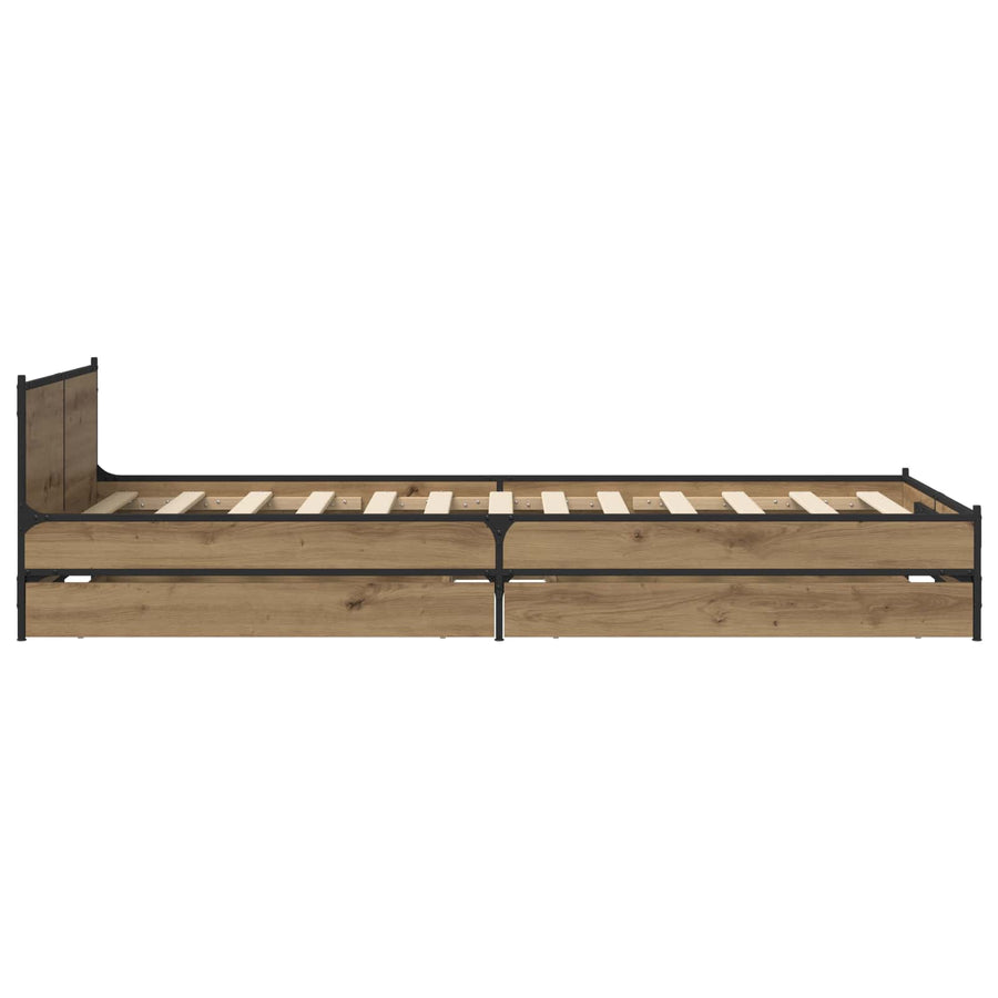 Bedframe met Hoofdeinde met lade Artisanaal eiken 80 x 200 cm